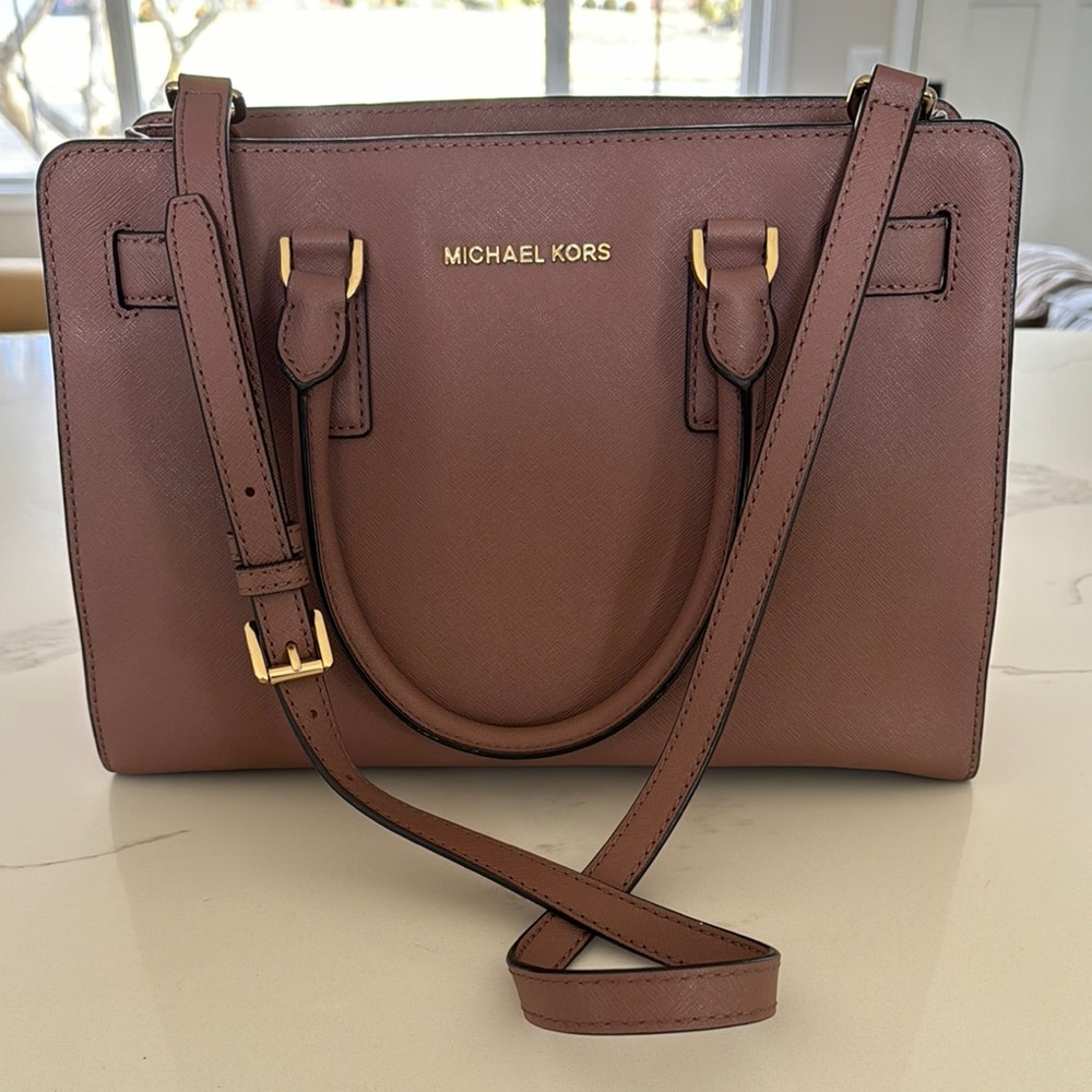 Michael Kors Dusty Rose Structured Tote with Gold Accents